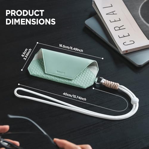 VULKIT Portable Leather Eye Glasses Case for Women & Men, Slim Sunglass Case, Unisex Eyeglass Case - color: Mint Green With Lanyard