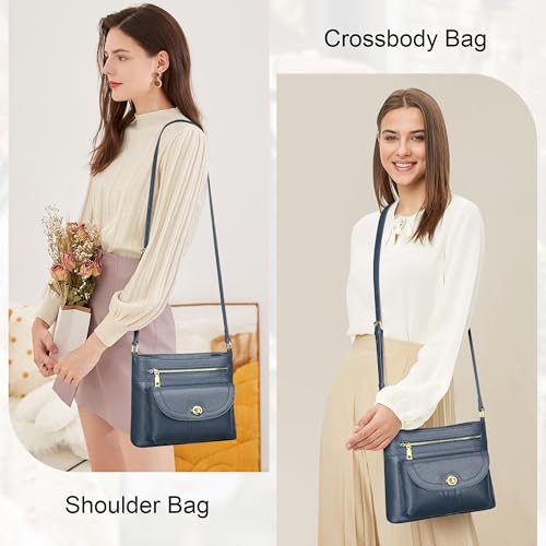 Over Earth Genuine Leather Crossbody Bags for Women Square Trendy Purses | Leather Shoulder Handbags with Card Slot, Adjustable Strap 20.8"-24.65", Fits 9.6" ipad for Work/Daily - color: Indigo Blue