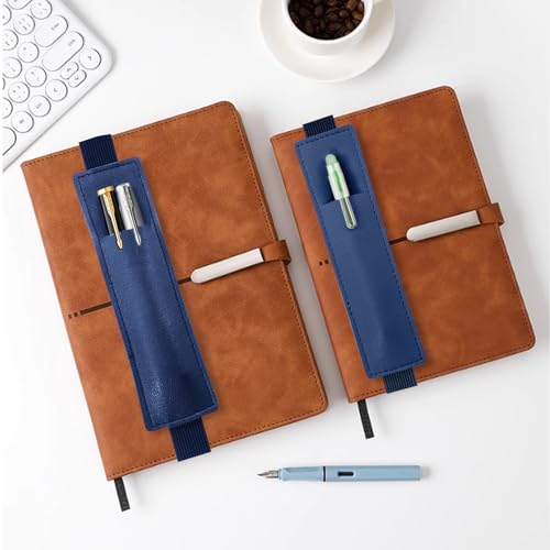 2 Pack Pen Holder for Notebook & Bible Pen Holder Elastic Pen Sleeve | Tokusatsu Elastic Sleeve, 18cm (7.09in)-21cm (8.27in), PU Leather for Notebooks, Planners, Journals & Bibles, Navy Blue - color: Navy Blue