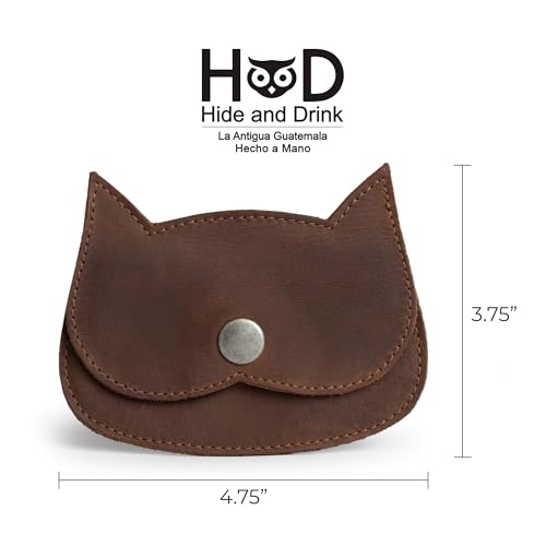 Hide & Drink, Cat Shape Wallet Handmade from Full Grain Leather - Bourbon Brown - color: Bourbon Brown