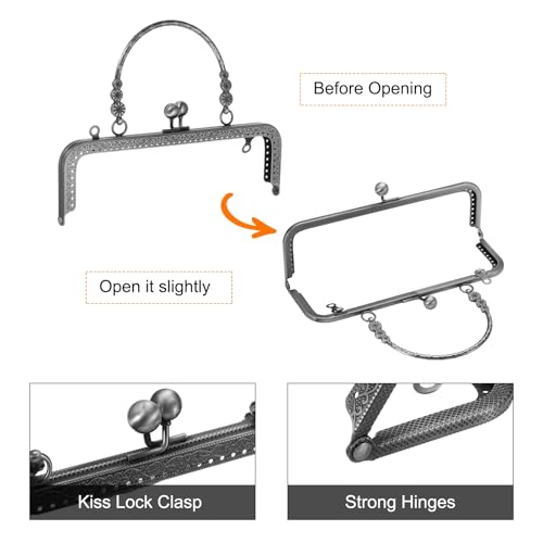 uxcell 2 Pcs Metal Purse Frame, 20cm/7.9" Retro Rectangle Kiss Lock Clasp Frame Embossed for Purse Making, Handled Bag, Coin Bag Clutch Bag, Frame Hardware Replacements (Grey) - color: Grey, size: 7.9"