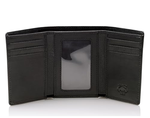 Stealth Mode Trifold Leather Wallet for Men with RFID Blocking | Black Crunch Top Grain Napa Leather, 9 Card Slots, ID Window, Gift Box – Gift for Dad, Husband, or Son - color: Black Crunch