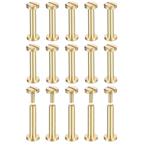 uxcell 30Pack Brass Chicago Screws, 15x6mm Flat Head Screw Back Binding Post Nail Stud Rivets Fastener for DIY Leather Craft Belt Strap - size: 15x6mm