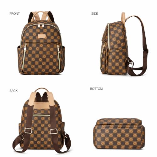 Makes Mini Backpack for Women, Small Casual Backpacks Daily Travel Bag 2pcs | Small Bookbag,Work Travel School PU Leather Shoulder Bag Mochilas Para Mujer Rucksack Gifts for Lady Girls Mother Wife - color: Checkered Coffee