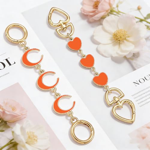 Anbys Purse Charms Chain Heart Moon Purse Extender Chain Bag Strap Extenders Bag Charms for Handbags(Orange Heart/Moon) - color: Lively Orange