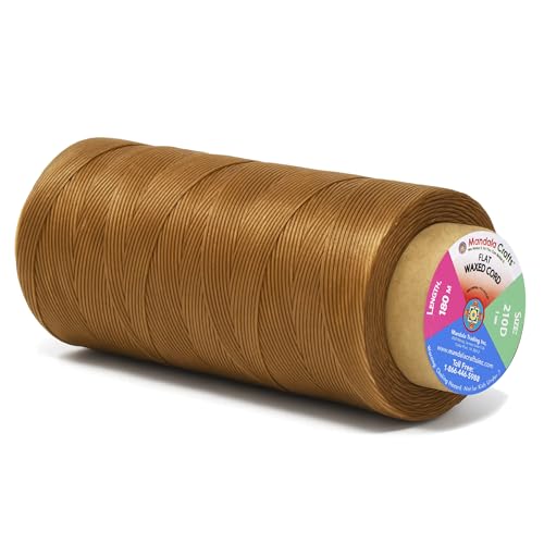 Mandala Crafts 210D 1mm Tan Flat Waxed Thread for Leather Sewing - color: Tan, size: Flat 210D 1mm 197 Yards