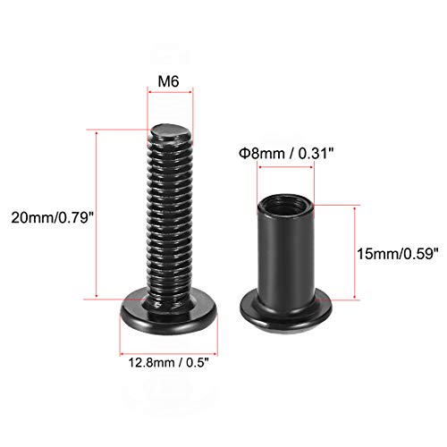 uxcell Screw Post Fit for 5/16"(8mm) Hole Dia, Male M6x20mm Binding Bolts Leather Fastener Carbon Steel Black 10 Sets - size: 20mm