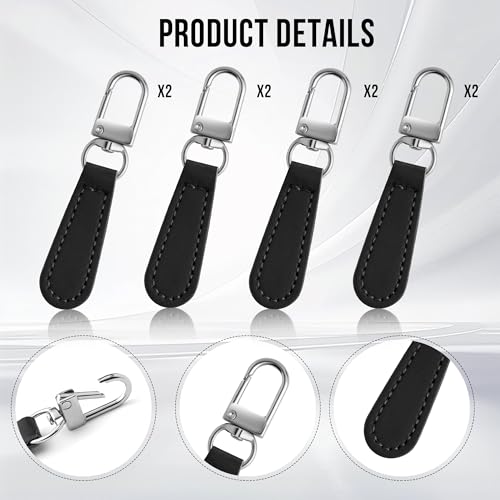 Deoward Zipper Pull Replacement PU Leather Handle Zipper Repair Tab (8 PCS) | Detachable, for Luggage, Backpacks, Suitcases, Jackets, Purses, Handbags - style: Leather Handle Zipper Pulls (Black)