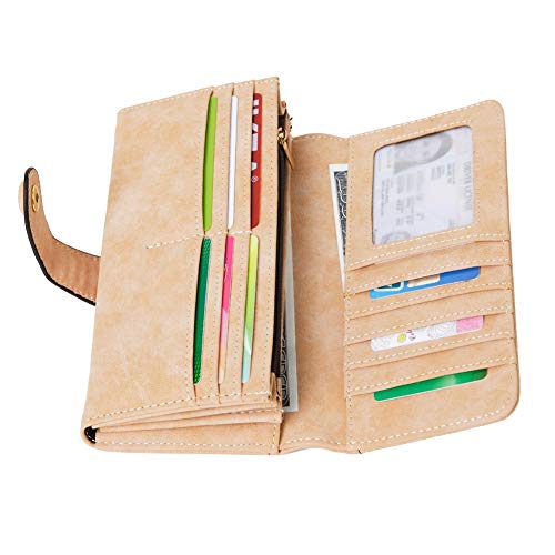 Women's Vegan Leather 17 Card Slots Card Holder Long Big Bifold Wallet - color: Pink