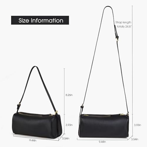 DONNAIN Premium Full Grained Leather Crossbody Purses and Barrel Bag - color: Black