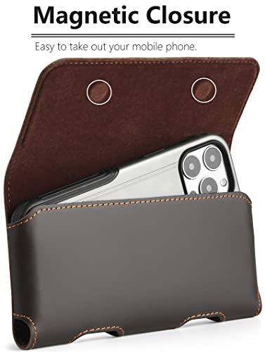 Gcepls Leather Phone Holster for iPhone SE, iPhone 8, 7, 6s,Premium Cowhide Leather Phone Belt Holder Pouch with Belt Clip, Magnetic Closure Cell Phone Holster Case (Fits Otterbox Commuter Case on) - color: Dark Brown, size: Small (5.6x2.95x0.6”)