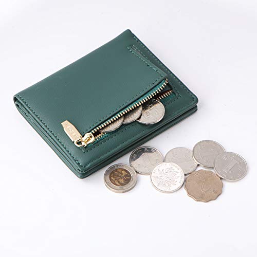 Women Wallets Small Bifold Leather Pocket Wallet Ladies Mini Short Purse - color: Dark Green