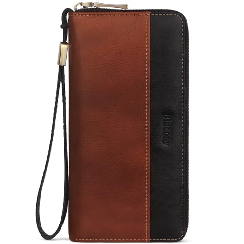 Leather Wallet for Women RFID Blocking Wristlet Wallet(brownblack) - color: a4-brownblack