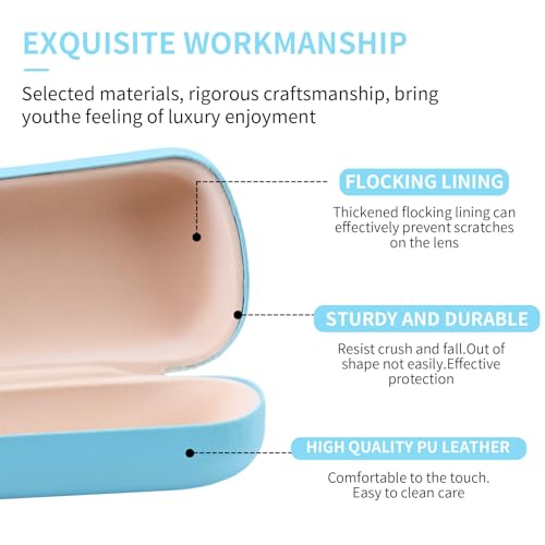PERFECTSIGHT Sunglasses Case, Large Hard Shell Glasses Case, Cute PU Leather Protective Eyeglasses Case for Women Men - color: Blue