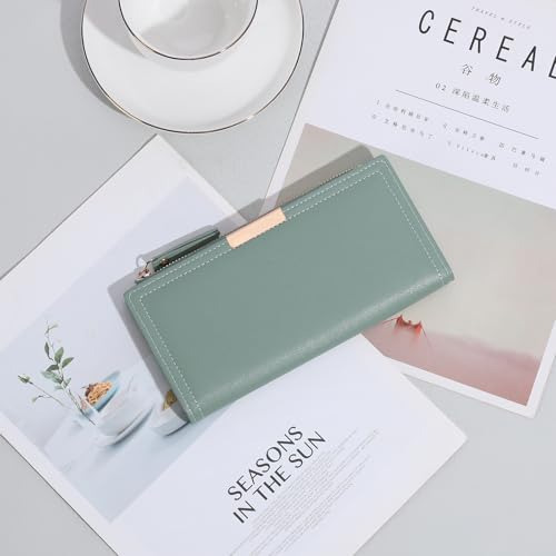 Slim Women's Wallet Ladies Credit Card Holder Bifold RFID Blocking - color: A08 Pea green