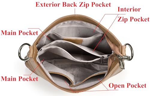 YALUXE Women's Real Leather Shoulder Bags Hobo Handbags Purse Crossbody Bag - color: Khaki