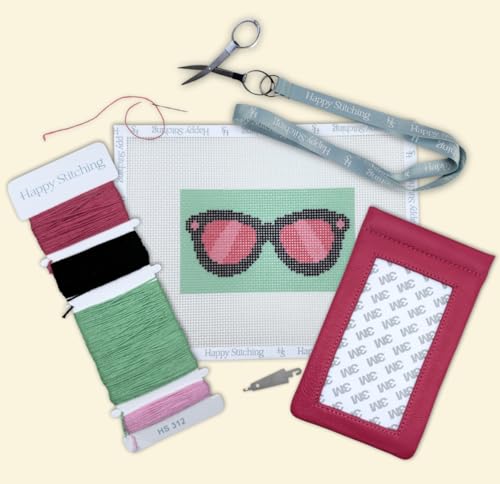 Happy Stitching Stitch, Please Eyeglass Case Needlepoint Kit, All-in-One, Self-Finishing Needlepoint Kit