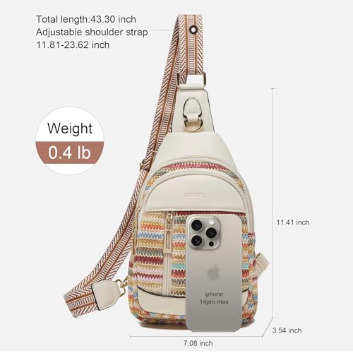 cakang Womens Sling Bag Crossbody Bags for Women Vegan Leather Sling Backpack Daypack Fanny Pack Crossbody Purse Travel - color: 8-rainbow Weaving-white
