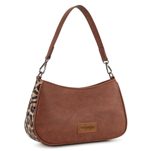 Wrangler Shoulder Bag for Women Western Small Purse Hobo Handbag | Aztec, Underarm Bag, 2 Detachable Straps, Secure Zipper Closure, Back Pocket, Crossbody Bag for dates, travel and everyday - color: Brown-leopard