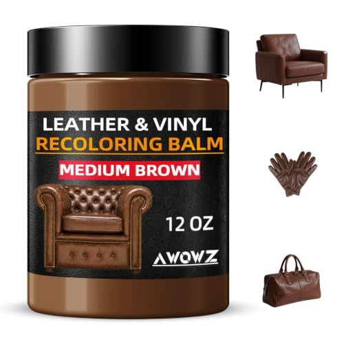 Leather Recoloring Balm - Scratch Repair & Color Restore Kit for Faded Leather, Leather Couch & Car Seats - 12OZ Leather Restorer Balm for Furniture, Auto Interior, Vinyl, Accessories (Medium Brown) - color: Medium Brown, size: 12 OZ