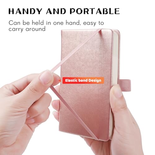 Animusphere 2Pack Pocket Notebook Small Notebook Journal Notebook 4 inches x 5.7 inches 200 Pages Leather Cover With Pen Holder Page Marker Ribbons (Rose Gold) - color: Rose Gold