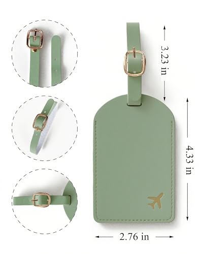 Luggage Tags for Suitcases, PU Leather Travel Tags for Luggage - color: Sage Green