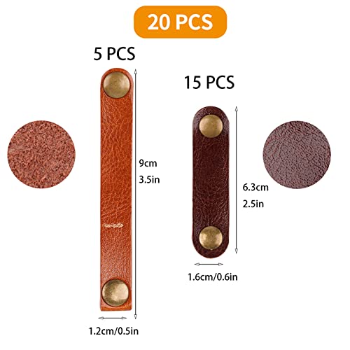 20 Pack Leather Cable Straps Cord Organizers Leather Cable Ties Cord Snap On Cable Holders Keepers For Travel, USB Charging Cable Management Winder Earphone Wrap, Gifts for Women Men