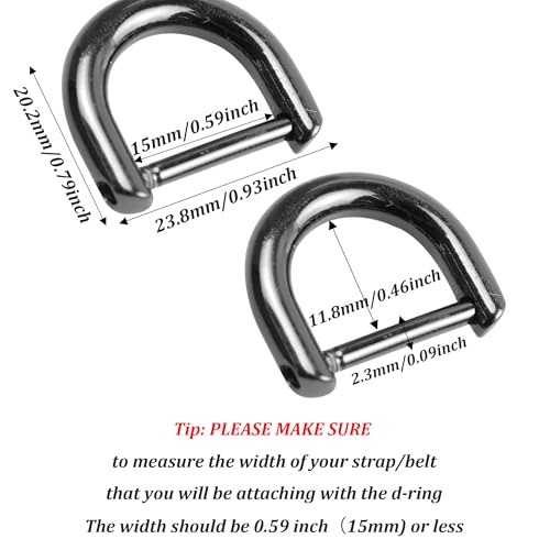 D-Rings with Closing Screw Shackle, U Shape Ring Key Holder, Horseshoe Shape Ring, Bag Hardware Accessories, DIY Leather Craft Purse Replacement (0.6 Inch/Gun Black), 6 PCS - color: Gun Black