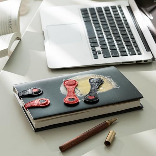 Ovesmusl 2Pcs PU Leather Heart Magnetic Bookmarks with Pen Holder | Red and black set with double-sided magnets, gift box included, for books, notebooks, magazines, readers and teachers - style: Heart (Red+Black)