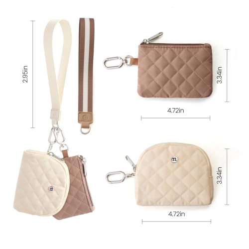 Mini Dual Pouch Wristlet Wallet for Women – Zip Around wristlet Keychain Wallet with 2 Wristlets, Ideal for Dog Walking, Coffee Runs & Lunch Break Essentials (Beige+Khaki) - color: Beige+Khaki