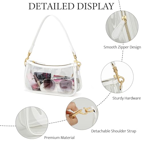 KKXIU Small Black Purse for Women, Cute Mini Shoulder Bag Zipper Closure | 2 Removable Straps, Retro Underarm Bags, Classic Crossbody Bag, Handbag for Women - color: B-white