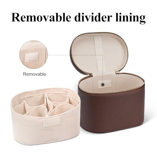 honitty Makeup Bag, Travel Make up Case with Compartments and Handle, Portable Cosmetic Organizer Bags,Toiletry Bag for Women - color: Coffee(7.6*5.5*6 in), size: M(7.6*5.5*6 in)