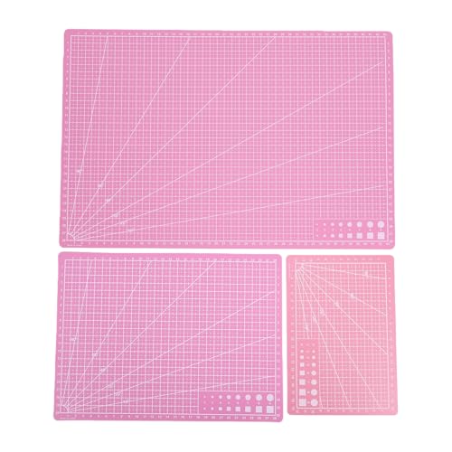 Rengue Pink Cutting Mat 3 Pack Non Slip PVC Self Healing Board for Sewing Quilting Crafts, A3 A4 A5 18x12 12x9 9x6 Inches, Double Sided Grid Mat for Fabric Leather Paper Art Des