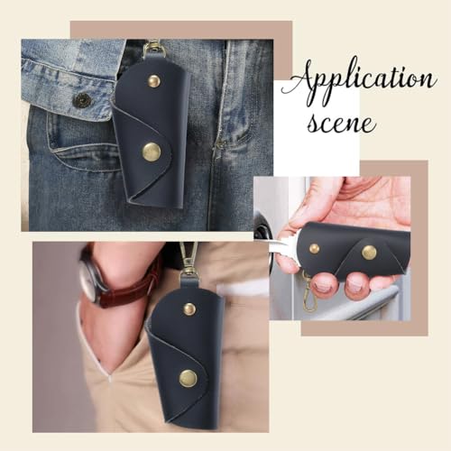2PCS PU Leather Key Wrap Cover for Motorcycle Portable Protective Keyring Pouch - color: Black