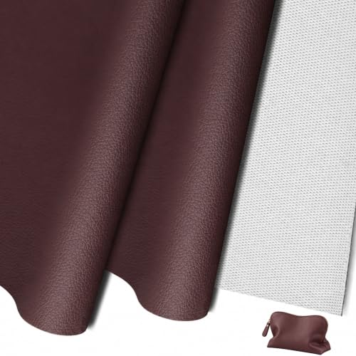 SHISU Brown Faux Leather Upholstery Fabric - Lychee Grain Vinyl for Sewing - color: Brown, size: Approx. 0.7mm, 19.7" × 55.1"