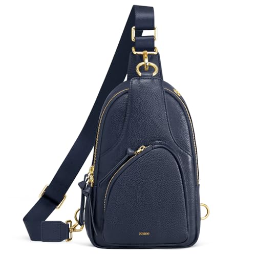 Kattee Sling Bag for Women, Leather Crossbody Bags for Travel, Blue | Top grain pebbled cowhide leather fanny pack crossbody purse. Small chest bag with RFID blocking for travel. - color: Blue
