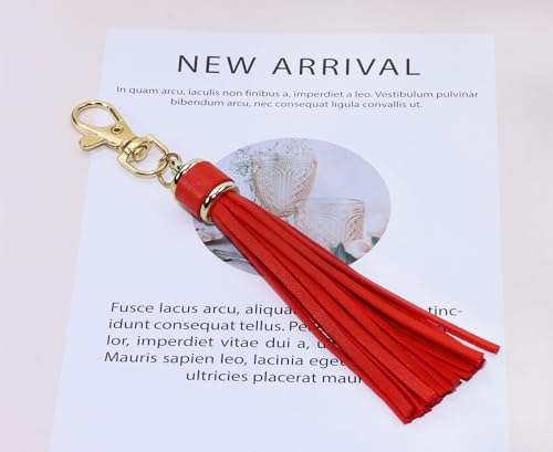 PENTA ANGEL 2Pcs 5.9'' Large PU Leather Tassel with Lobster Swivel Keychain Pendant for Handbag Backpack Jewelry Making (Red) - color: Red