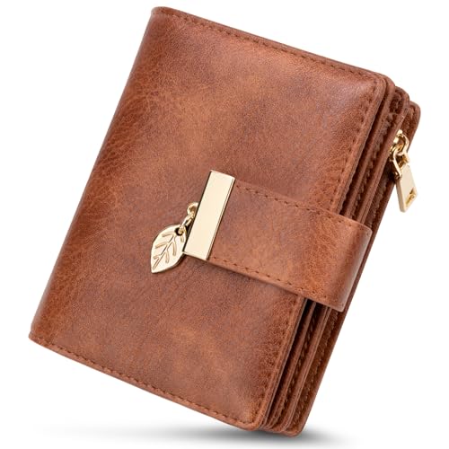 HUANLANG Small Wallets Women RFID Blocking Ladies Wallet with Zipper | Women’s Wallet Credit Card Holder, Leather, ID Window,Zipper Coin Pocket,Bifold,Perfect Gifts,Fits Small Purses,Travel,Brown - color: Dark Brown