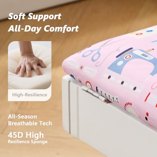 Lessmore Adjustable Height Sewing and Crafting Chair with Wheels, Back Support, and Under Seat Storage - Perfect for Your Craft Room Furniture and Craft Machines (Pink) - color: Pattern-Pink