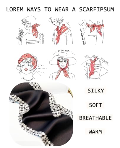 Head Scarf Purse Handle Neck Satin Hair Scarfs For Bag Lightweight Silky Long Thin Women's Fashion Scarves 59 * 5.9” - color: H1-black and White Checkered Border(59*5.9inch)