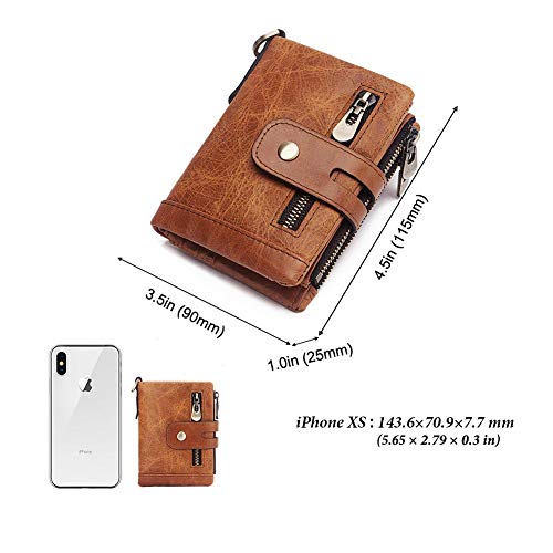 boshiho Genuine Leather Bifold Chain Wallet for Men RFID Blocking - color: Khaki