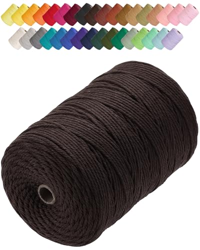 Macrame Cord 3mm x 328yards, Soft Colored Macrame Rope, Natural Cotton Cord for Plant Hangers, Wall Hanger, Decorative Projects(Espresso Brown) - color: Espresso Brown, size: 3mm×328Yards