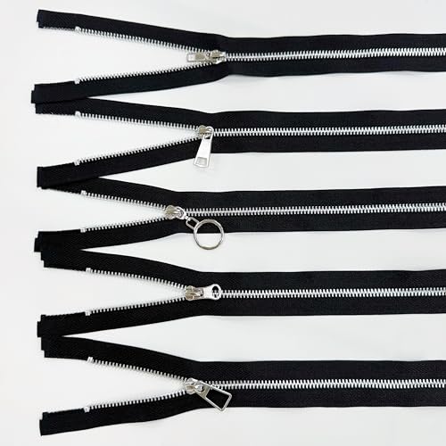 #5 Heavy Duty Metal Zipper 5 Pieces 1 Yard Long Each(Black/Silver Teeth) | 10 sliders, 20 top stops, pre-cut 1 yard each, for bags, pillows, jackets, DIY crafts, home decor - color: Black/Silver Teeth