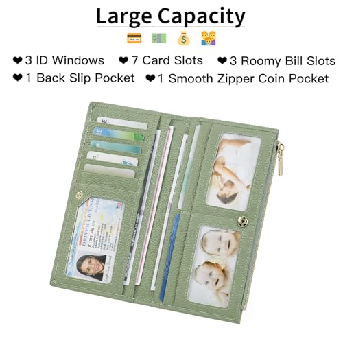 GOIACII Slim Wallets for Women Rfid Blocking Leather Wallet Green - color: C04 Green