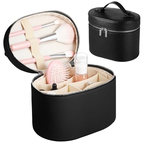 OMISTAR Makeup Vanity Bag for Women - Large Capacity Cosmetic Organizer with Removable Liner, Waterproof PU Leather Skincare Bag, Portable Chic Cosmetic Make Up Case for Skincare, Accessories, Black - color: Black, size: StyleA