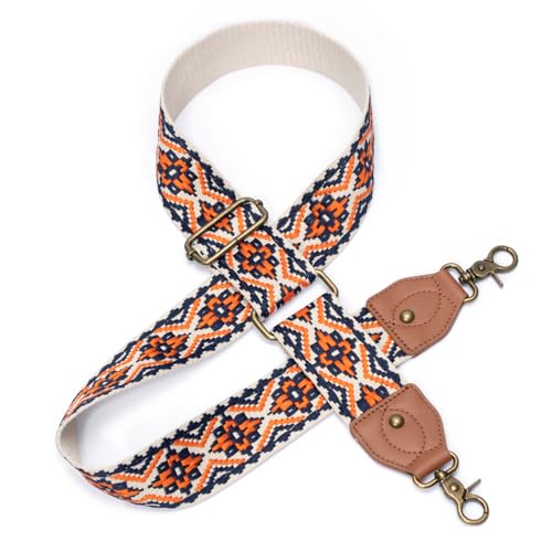 Purse Strap Replacement Crossbody Adjustable Bag Strap Retro Jacquard Embroidery Wide Shoulder Strap for Women Handbags - color: Orange-black Flower