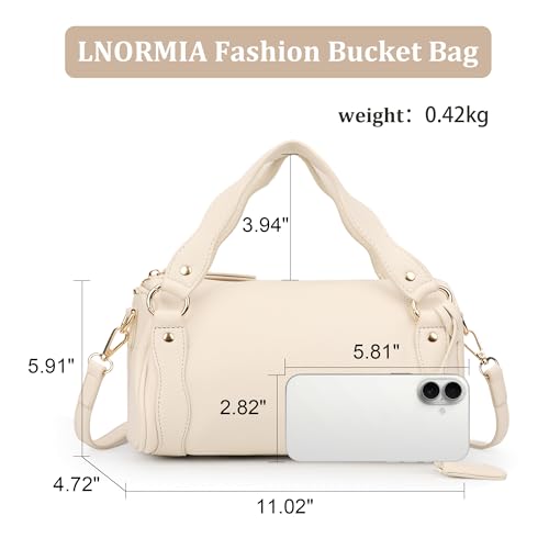 Elegant Lace Trim Bucket Bag for Women - color: Milky White
