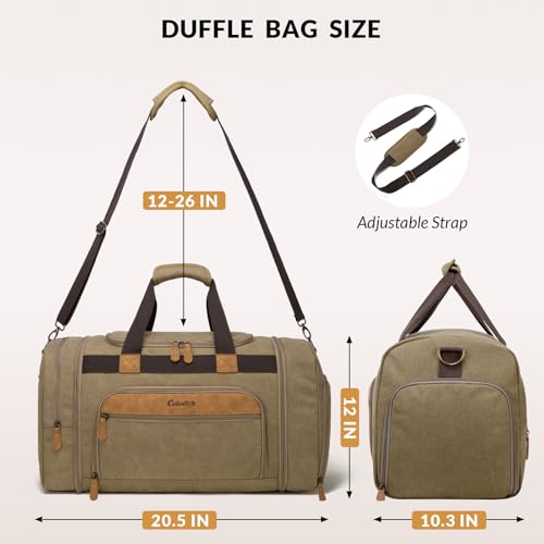 Canvas Duffle Bag 50L Expandable Travel Weekender Bags, Brown | Travel Duffel Bags for Men Women, Weekender Overnight Bag with Shoes Compartment, for Travel, Camp, Gym, Business - color: Brown