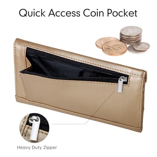Slim Womens Wallets with Credit Card Slots, Long Envelope Style Anti Theft with 2 ID Windows, Coin Pocket, Champagne - color: Champagne