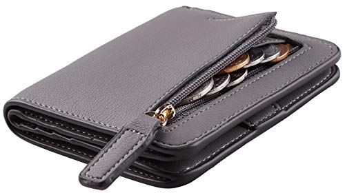 Toughergun Women’s Small Slim Leather Wallet with RFID Protection, Compact Bifold Mini Purse with Clear ID Window - color: 07 ReNapa Grey Light